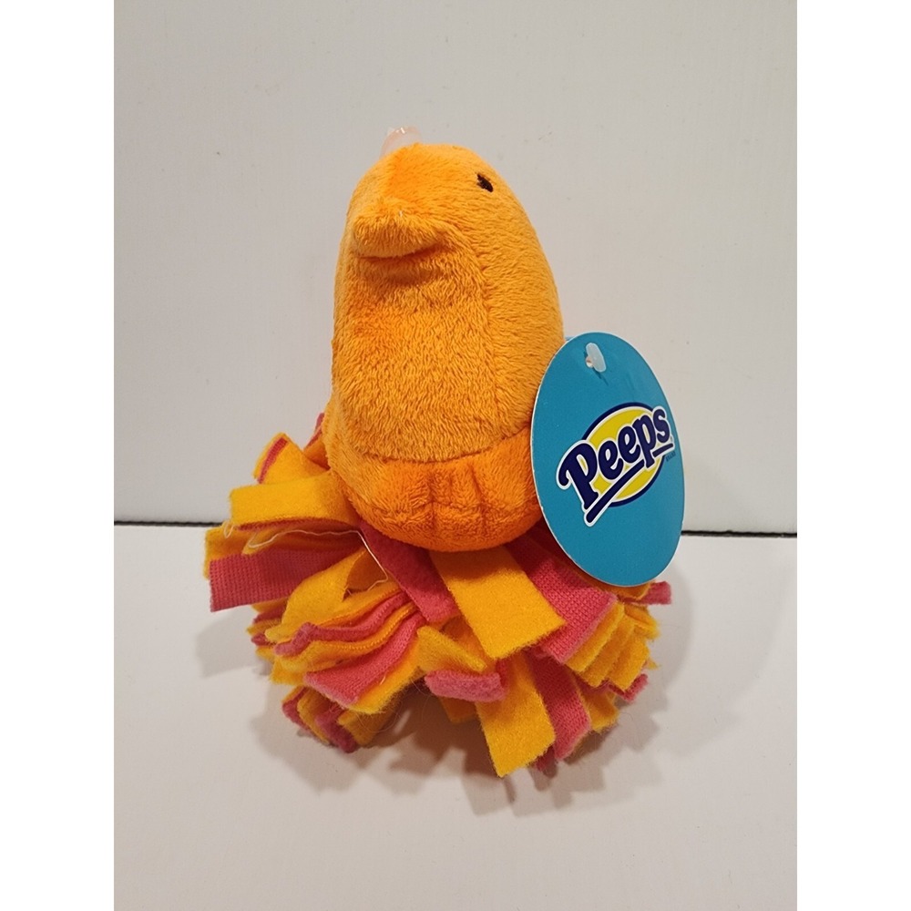 PEEPS‎ Orange  Chick  Chew  pompom Squeaky   Toy Plush Easter  NEW
